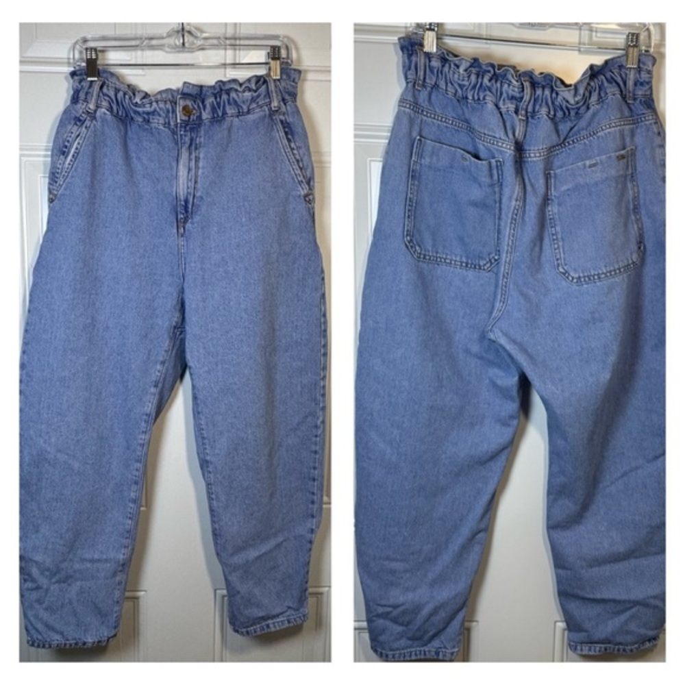 Zara Light Blue Paperbag Waist Cropped Jeans